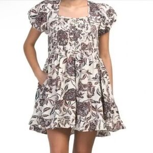 House of Harlow 1960 Ozzie Ivory Sundress Puff Sleeve Square Neck Smocked Large